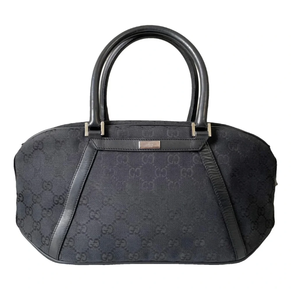 Gucci black monogram canvas and leather satchel bag
